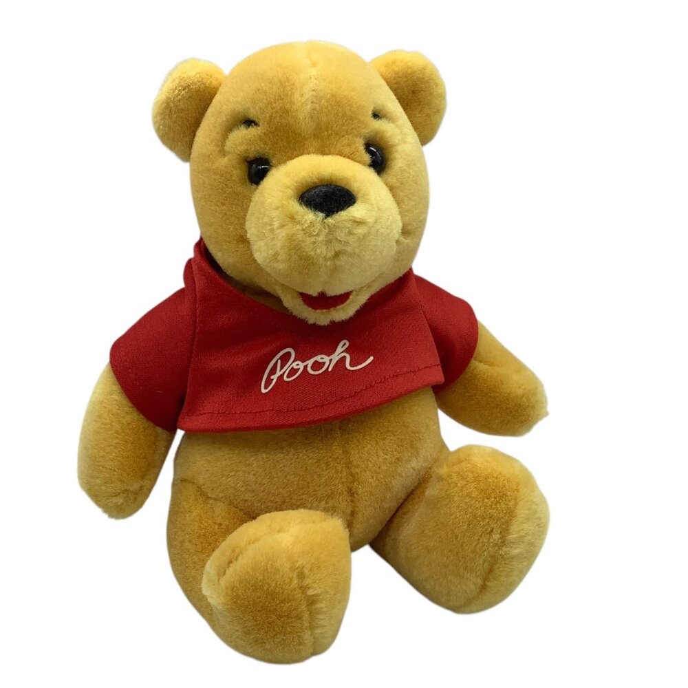 Disneyland‎ Walt Disney World Pooh Plush Bear 8” Yellow Red Stuffed Animal Toy